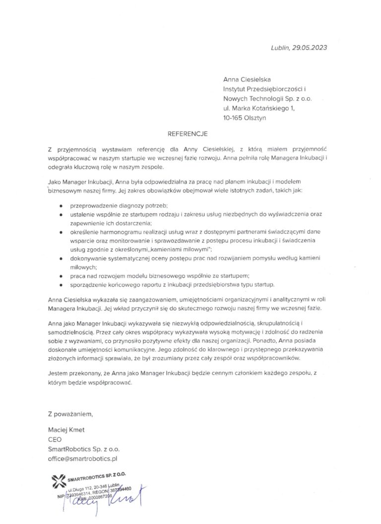 Referencje - Anna Ciesielska_Smart Robotics.pdf